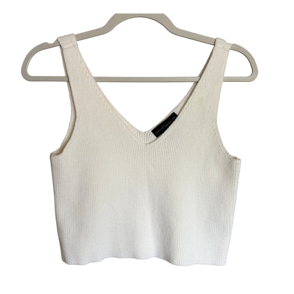 House of Harlow 1960 White Cropped Sweater Tank V Neck Size M Cotton Acrylic